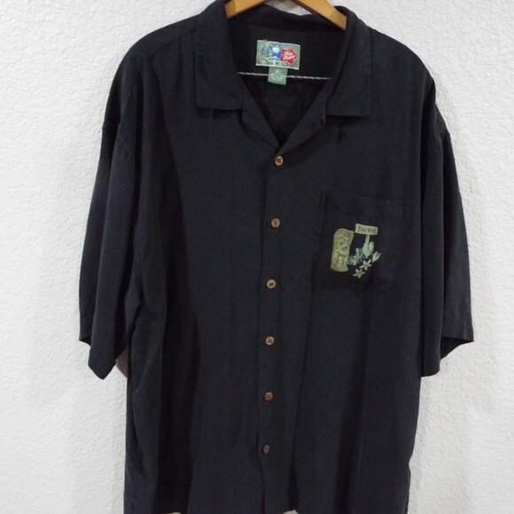 The Hawaiian Hilo Hattie Button Up Black Hawaiian Shirt Tiki Design Men's XL - Picture 1 of 13